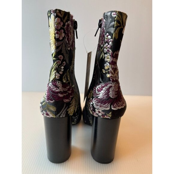 Jefferey Campbell Black Floral Jacquard Block Heel Ankle Booties, Size 7 (US) - Picture 6 of 11